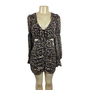 Asos Leopard Print Design Long Sleeve Cut-Out Mini Dress Sz10 - New